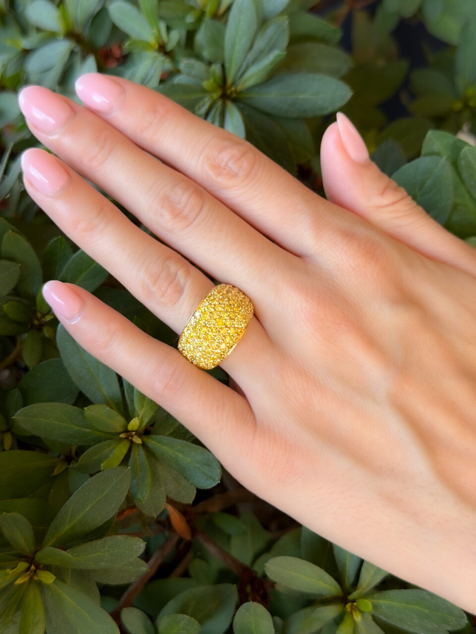 Pave Natural Yellow Diamond Ring 18k Yellow Gold 2.5ctw Size 7 GIA shown worn