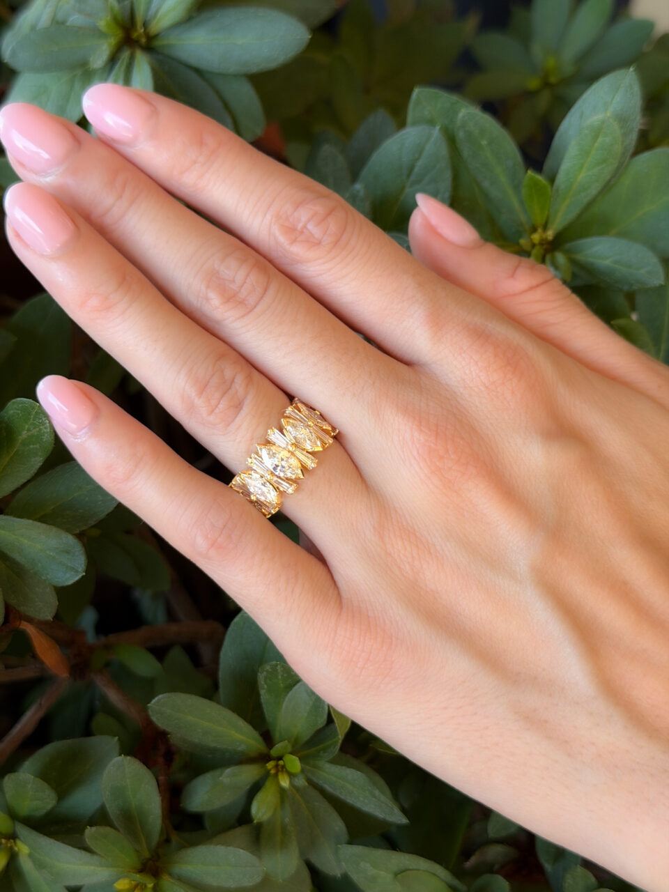 Impressive Marquise Natural Diamond Eternity Ring Size 6.25 10mm 5cttw shown worn