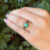 1870s French Renaissance Revival Black Enamel Diamond Turquoise Ring Sz 6 shown worn