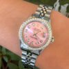 Ladies Rolex Date 6916 Diamond Bezel 18k Gold SS Warranty 26mm 6.25" shown worn