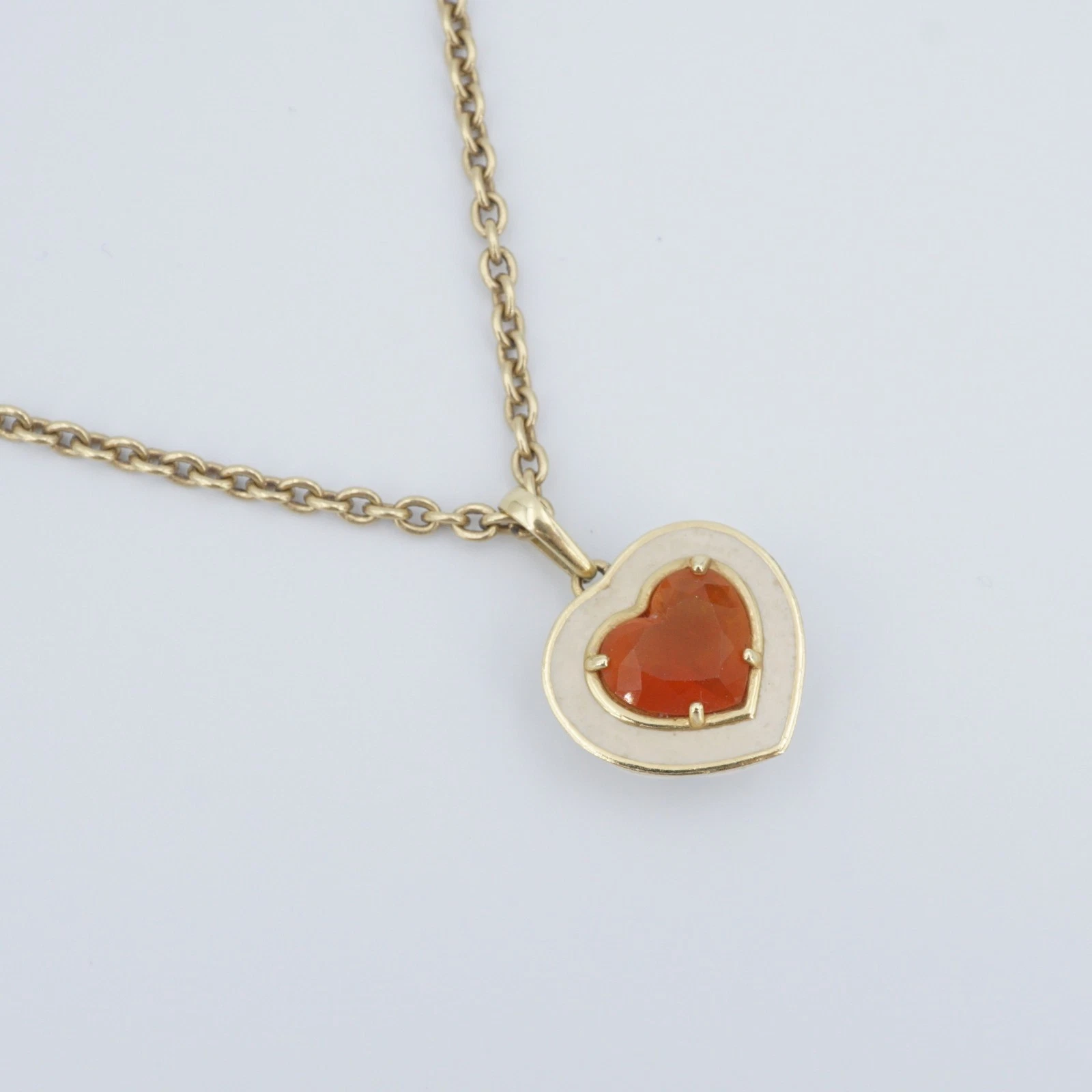 Sonja Picard 18k Gold Enamel Fire Opal Diamond Heart Necklace 24", view 7