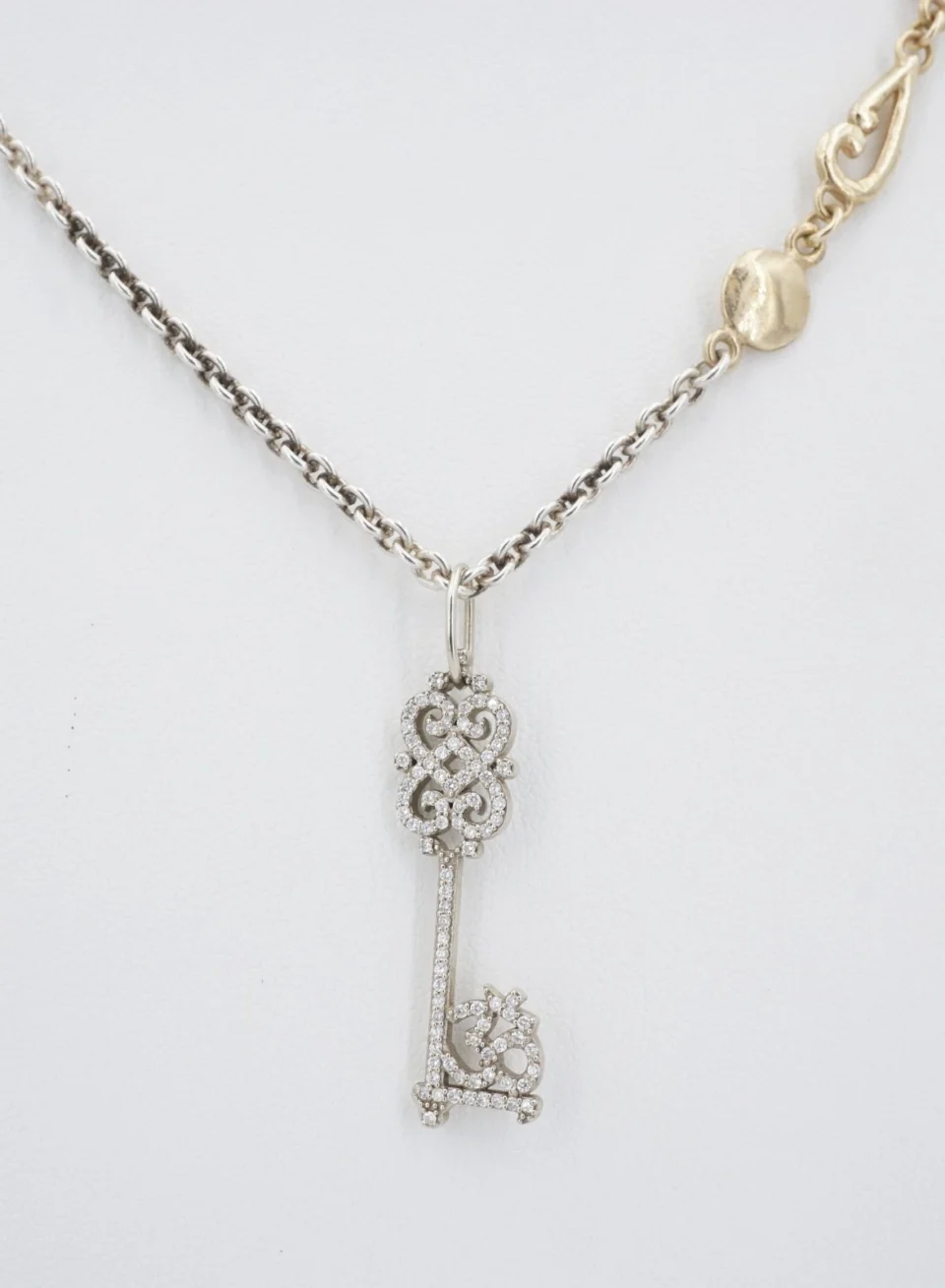 Sonja Picard Sterling 14k Double Lotus Heart Key Diamond Necklace 22", view 2