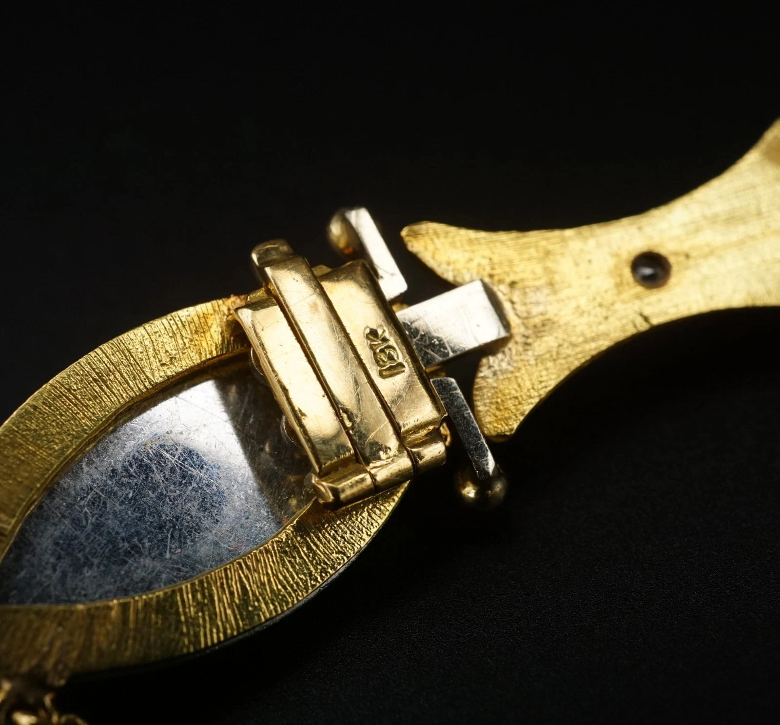 Vintage 18k Carved Blue Favrile Glass Diamond Suite 1.4ctw Yellow Gold, view 8