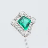 Platinum Colombian Emerald Natural OMC Diamond Stick Pin Antique Hat Pin, view 1