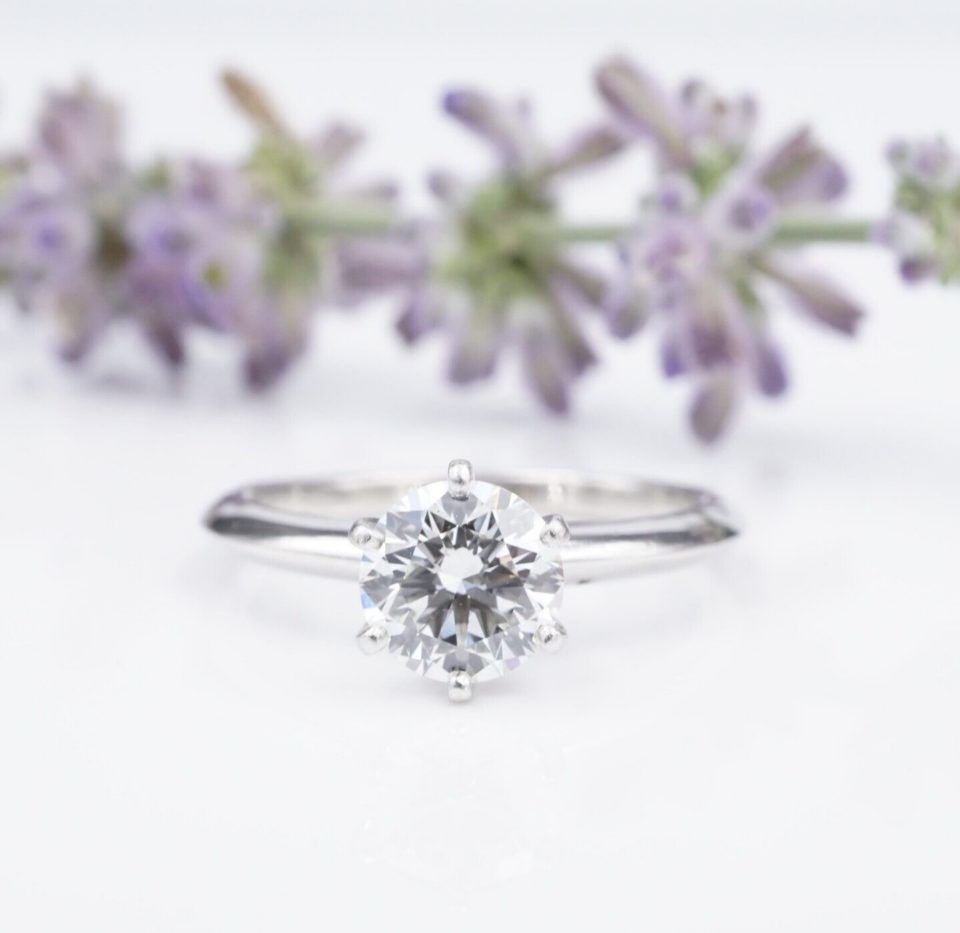 Tiffany & Co Diamond Engagement Ring Platinum 1.34ct H VVS2 Size 8.25 RG5163
