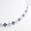 13ctw Natural Blue Sapphire Diamond Floral Quatrefoil Necklace 16.5" 18k, view 3