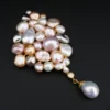 Designer Nadine Leo Natural Pearl Cluster Diamond Brooch 3" 18k Gold, view 1