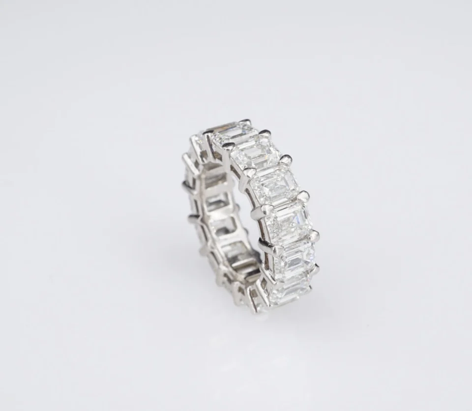 Platinum 9 ctw Emerald Cut Diamond Eternity Band Ring Size 4 GIA G VS, view 1