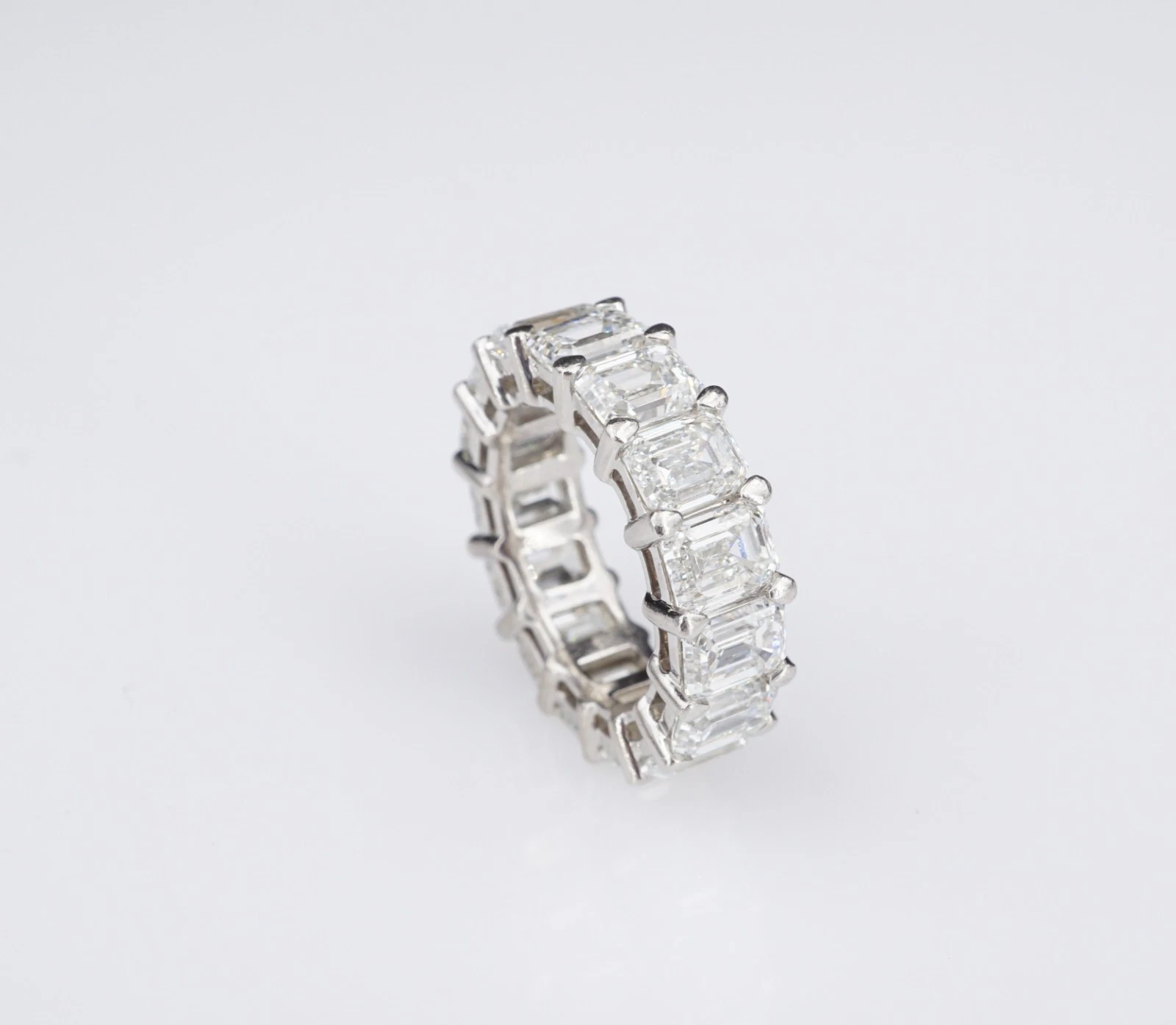 Platinum 9 ctw Emerald Cut Diamond Eternity Band Ring Size 4 GIA G VS, view 1