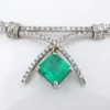 Vintage 2.5ct Colombian Emerald Diamond Bib Necklace 14k White Gold 16", view 3