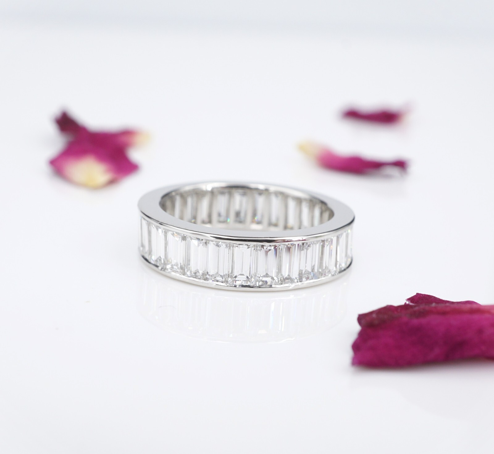 Platinum 5 ct Baguette Cut Diamond Eternity Band Ring Size 6 Anniversary, view 5