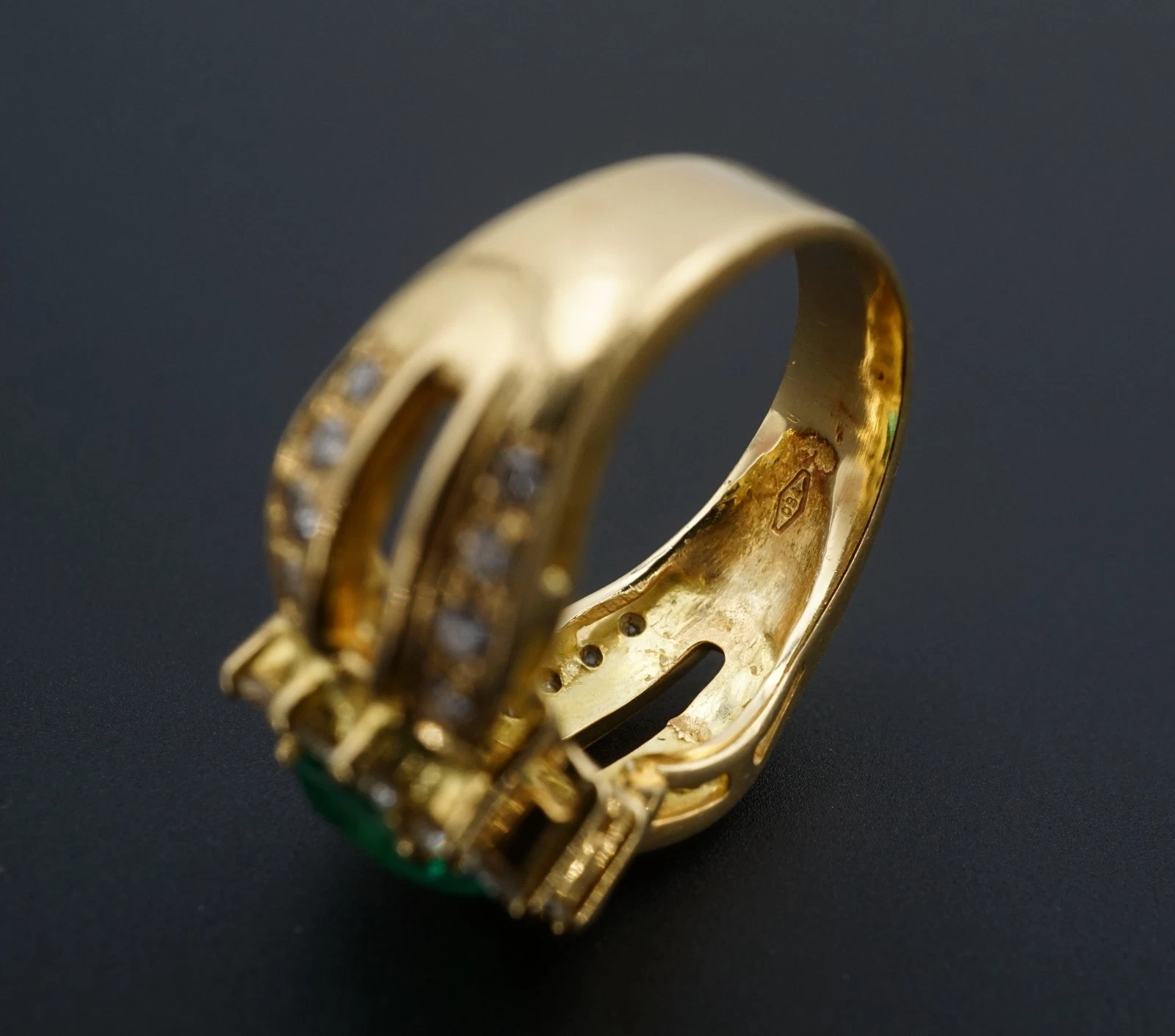 18k Gold 1.1ct Colombian Emerald Diamond Halo Cocktail Ring Sz 7 GIA F1, view 4