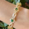 Natural Emerald & Diamond Bracelet 18k Yellow Gold 11 carats 6.5" Estate, view 3