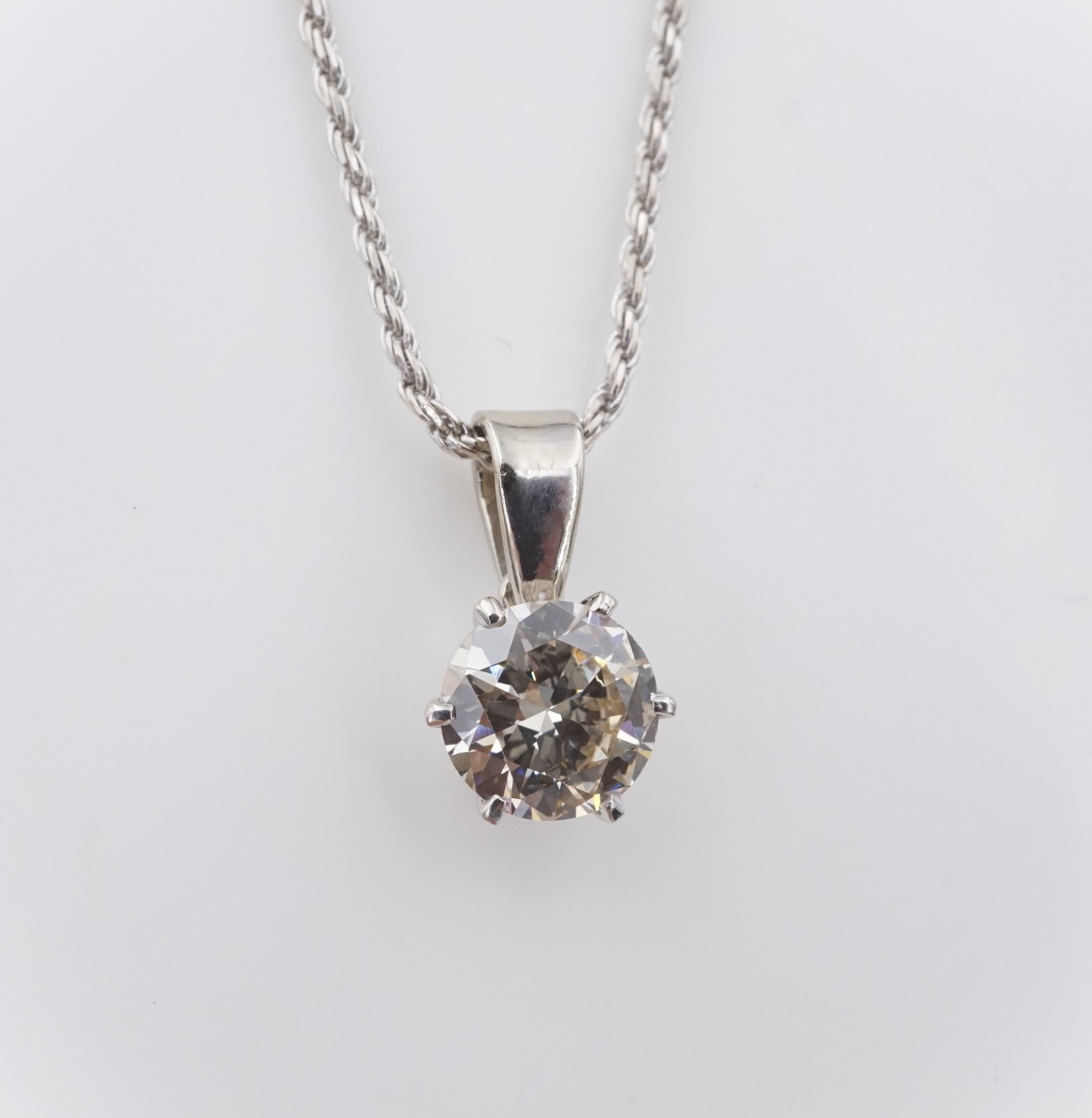 14k White Gold Natural Diamond Solitaire Pendant Necklace 18" 1.85ct VS2, view 3