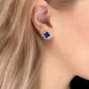 NWT 18k White Gold 3ct Diamond Halo Natural Sapphire Quatrefoil Earrings, view 3