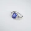 Tanzanite Diamond Cocktail Ring 14k White Gold 3-Stone 3ct Band Size 6, view 10