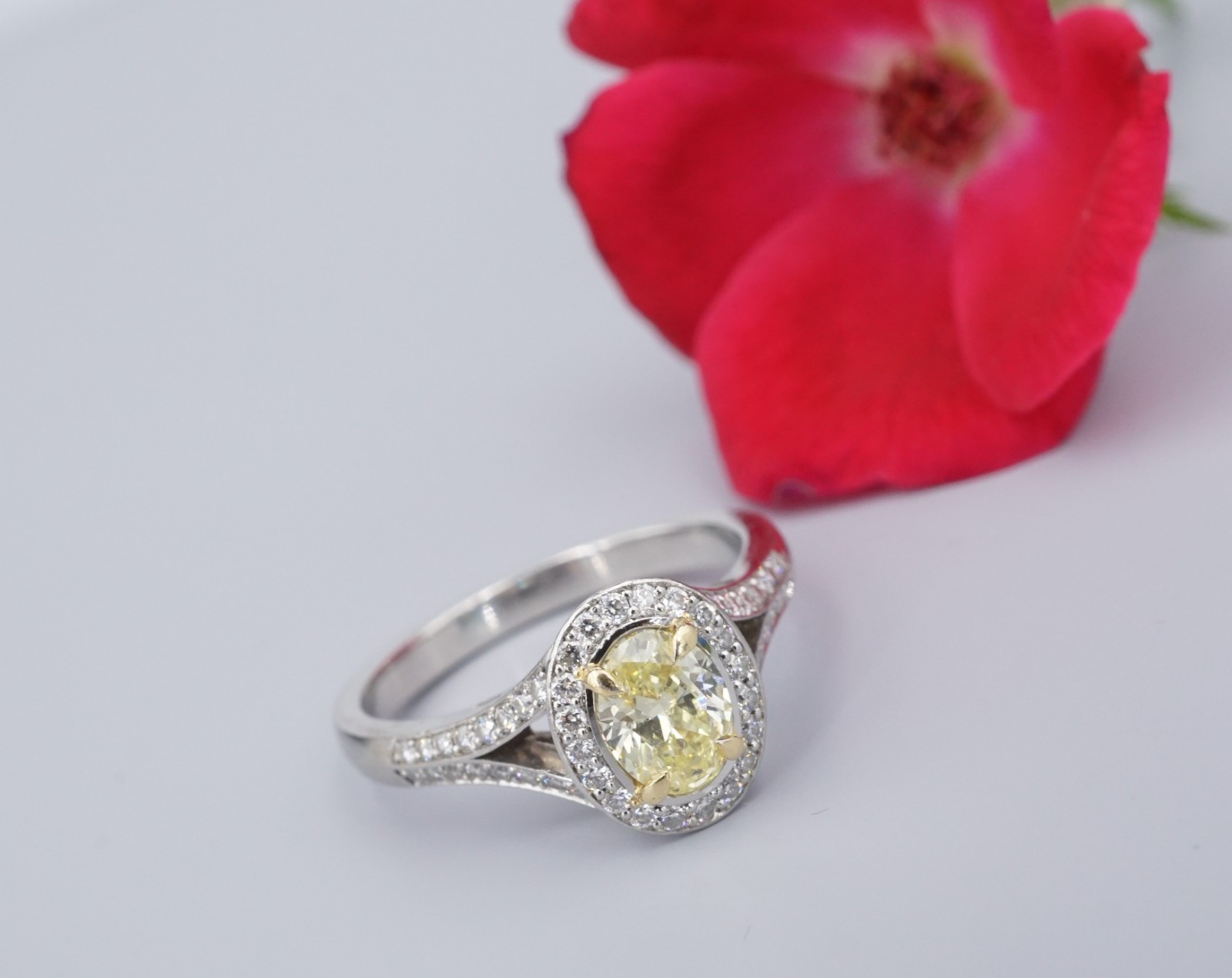 GIA Natural Fancy Intense Yellow Diamond Platinum Halo Ring 1ctw Size 7.5, view 5