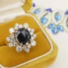 Vintage Sapphire Diamond Halo Ring Natural Blue 18k Yellow Gold 6.5 ctw, view 1