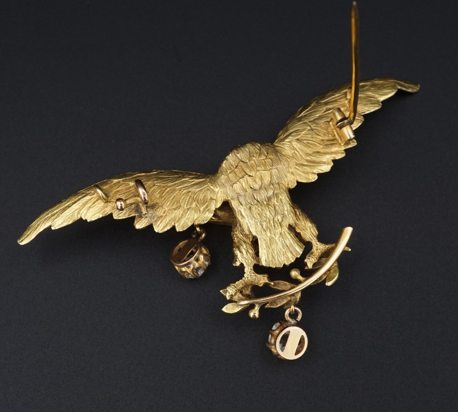 Impressive Antique French Eagle 18k Gold 1ct Mine Cut Diamond 3D Brooch 3", view 5