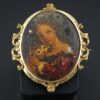 Victorian Miniature Portrait Pin Brooch Lady and Cat French 14k Gold 2", view 1