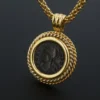 18k Bronze Roman Coin Pendant Necklace Yellow Gold 18" Constantine I FOPE, view 1