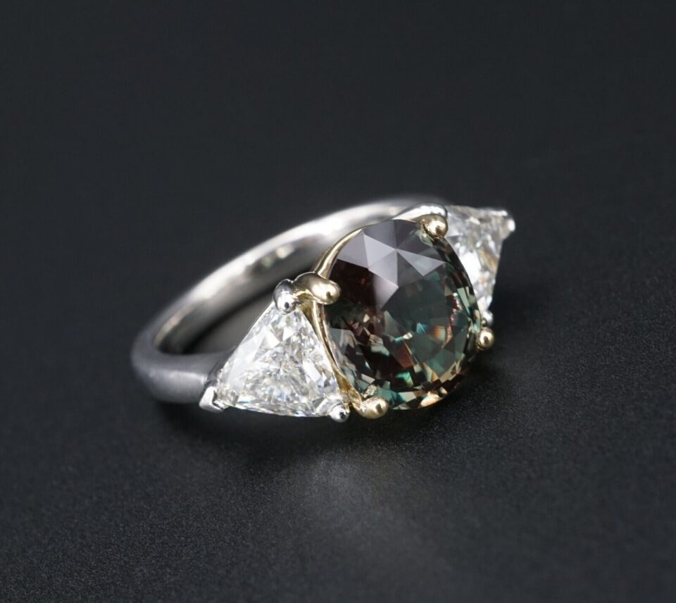 Natural Alexandrite Diamond Ring Platinum 18k 3-Stone 3ct Size 6 GIA RG4255