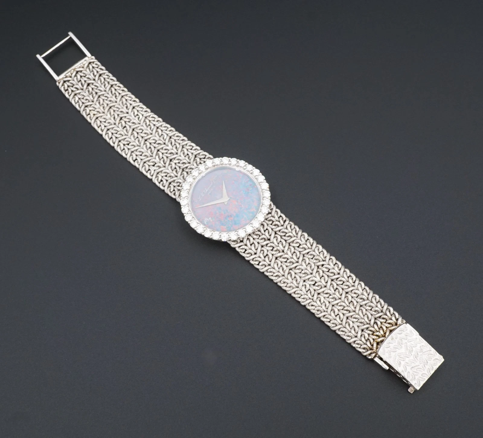 Vtg Chopard 18k Gold Black Opal Diamond Bezel Woven Cocktail Watch 27mm, view 5
