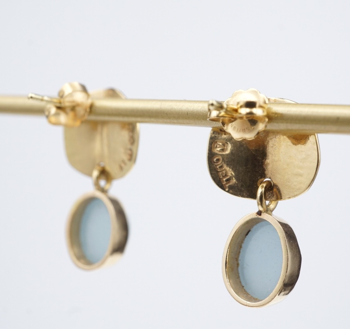 18k Earrings Tom Odell Aquamarine Hammered Disc Drop Yellow Gold 0.9", view 4