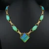 Vintage 18k Carved Blue Favrile Glass Diamond Suite 1.4ctw Yellow Gold, view 1