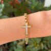 David Yurman 18k Diamond Cross Station Bracelet Yellow Gold 9" 5mm shown worn