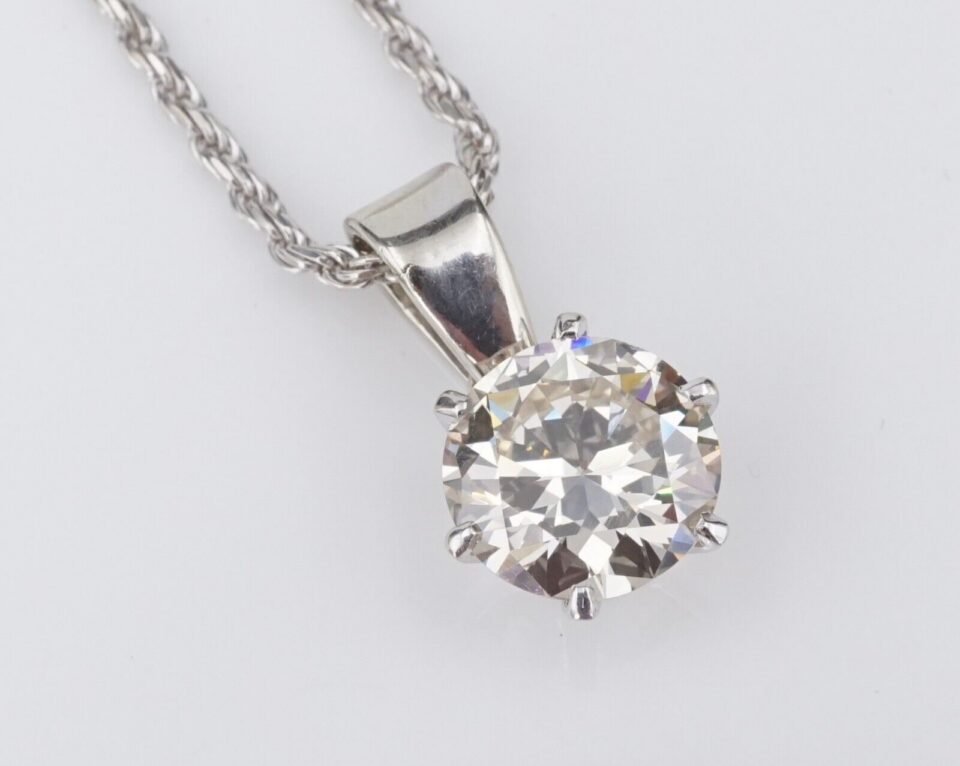 14k White Gold Natural Diamond Solitaire Pendant Necklace 18" 1.85ct VS2, view 2