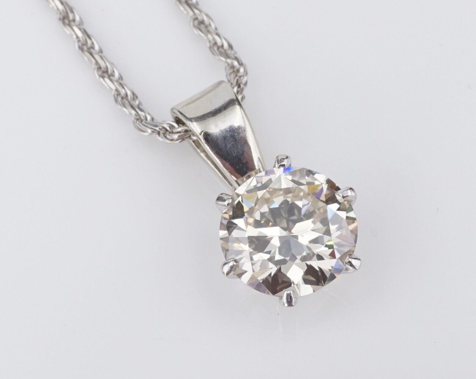 14k White Gold Natural Diamond Solitaire Pendant Necklace 18" 1.85ct VS2, view 2