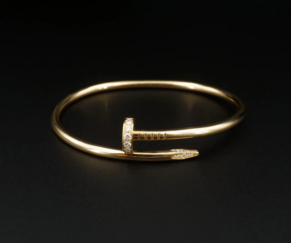 Cartier 18k Yellow Gold Diamond Nail Bracelet Size 18 Juste un Clou Pouch, view 3