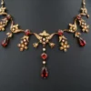 Antique 14K Gold Garnet Seed Pearl Garland Necklace Late Victorian 14.5", view 1