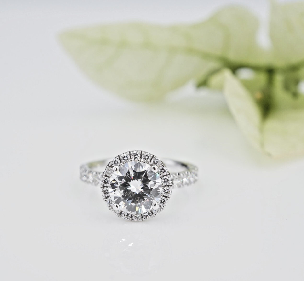 Diamond Halo Engagement Ring Size 4.5 2ctw 14k White Gold G VS1 RBC GIA, view 1