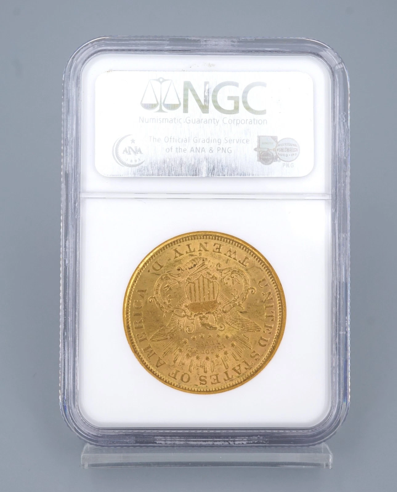 1866-S Double Eagle Gold $20 Dollar Coin NGC AU58 Motto, view 3