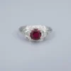 Vintage Art Deco Diamond Ring Thai Ruby Platinum Size 5.75 GIA Cocktail, view 1