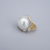 18k Gold Mikimoto 16mm Baroque South Sea Pearl Diamond Halo Ring Sz 5.75, view 6