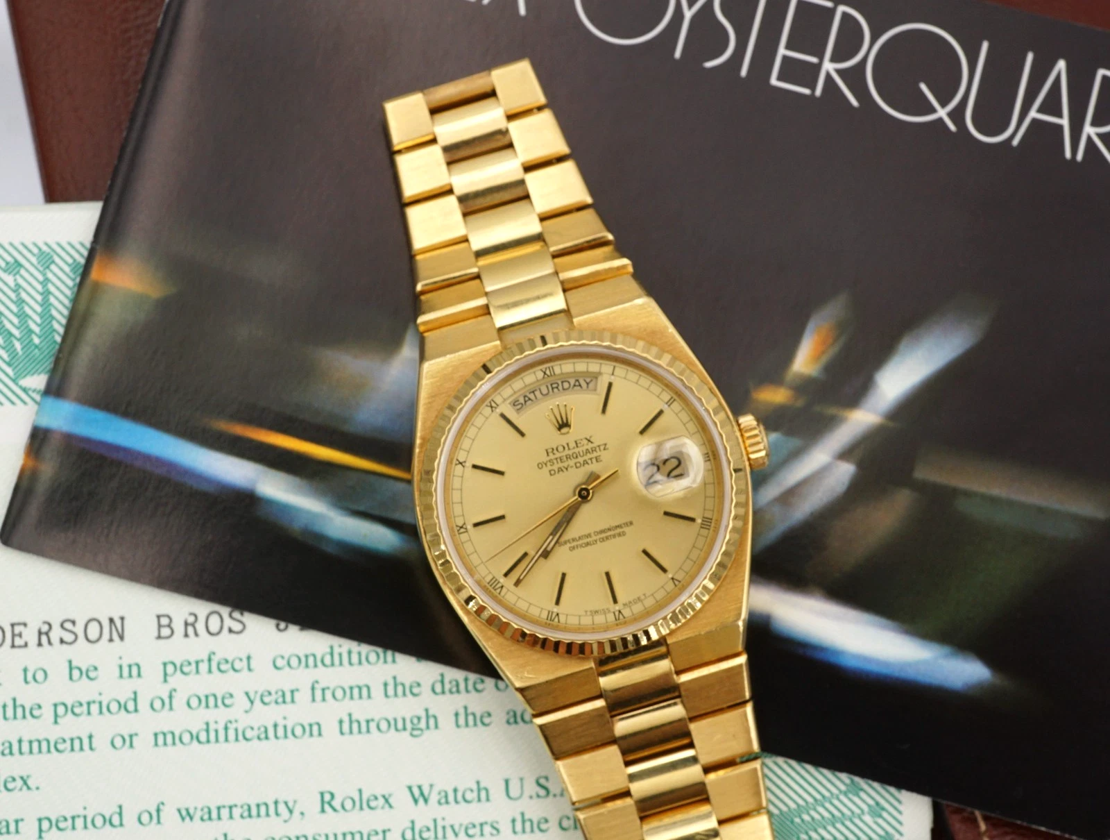 Rolex President Oysterquartz Day-Date 18k Mens 36mm 19018 1979 Full Set, view 5