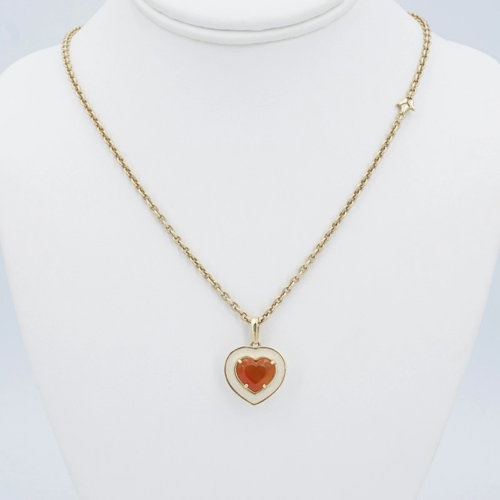 Sonja Picard 18k Gold Enamel Fire Opal Diamond Heart Necklace 24", view 4