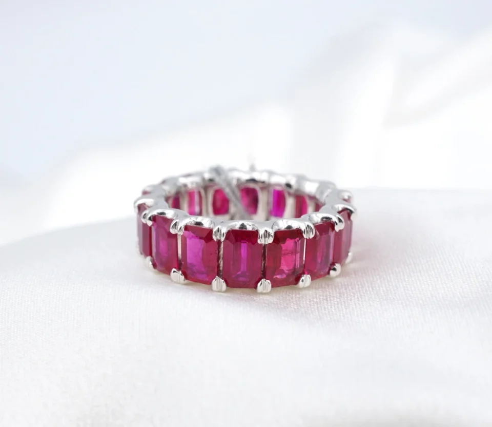 Ruby Eternity Band Stacker Ring 8.7ctw Emerald Platinum Size 6.5 Wide CO1365