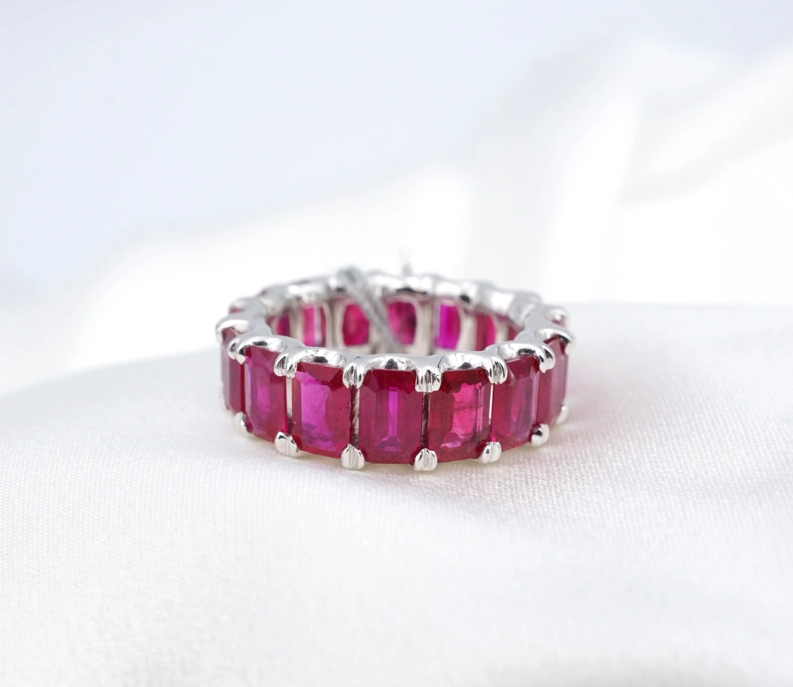 Ruby Eternity Band Stacker Ring 8.7ctw Emerald Platinum Size 6.5 Wide, view 1