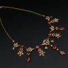 Antique 14K Gold Garnet Seed Pearl Garland Necklace Late Victorian 14.5", view 4
