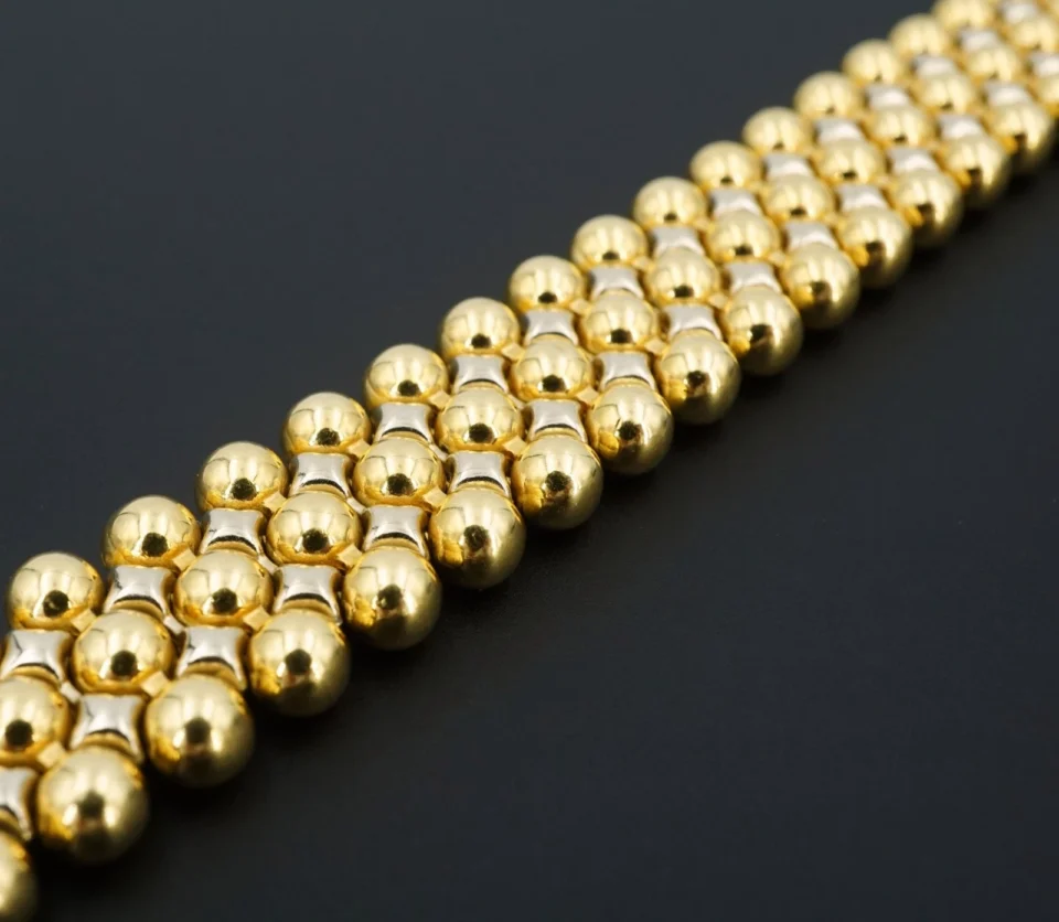Designer Chimento Fancy Link Bracelet 18k Yellow Gold 7" 18mm Reversible, view 2