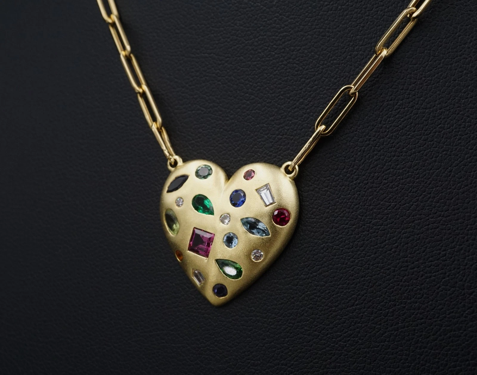 Designer Lauren K 18k Yellow Gold Heart Cluster Gem Pendant Necklace 18", view 5