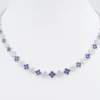13ctw Natural Blue Sapphire Diamond Floral Quatrefoil Necklace 16.5" 18k, view 5