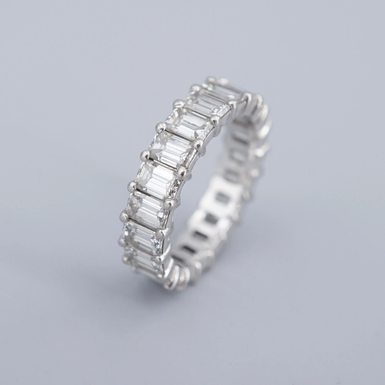 Platinum 4 ctw Emerald Cut Diamond Eternity Band Ring Size 5 Anniversary, view 3