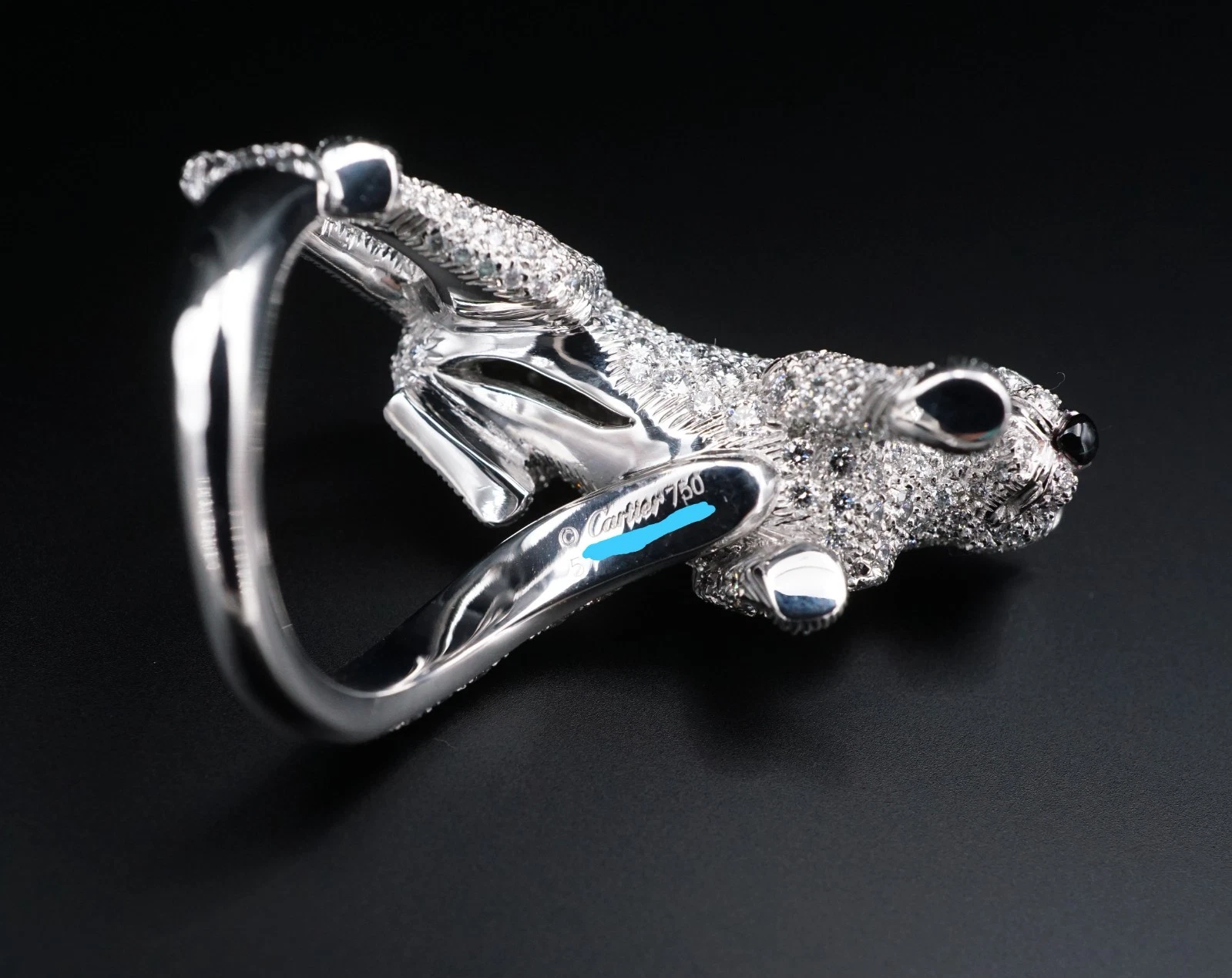 Vintage 18k Panthere De Cartier Diamond Emerald Onyx Walking Panther Ring, view 10