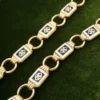 Antique 18K Gold Black White Enamel Floral Link Necklace 16.5" Victorian, view 1