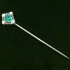 Platinum Colombian Emerald Natural OMC Diamond Stick Pin Antique Hat Pin, view 4